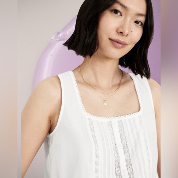 NWTS💓LINEN & LACE LADIES SIZE XL💓GAP OLDNAVY💓CRISP WHITE LACE BUTTON PEPLUM TOP - Picture 6 of 12